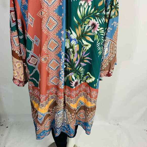 New UMGEE Size XL 1XL Front Kimono Cardigan Duster Boho Print Flower Midi NWT - Picture 9 of 9